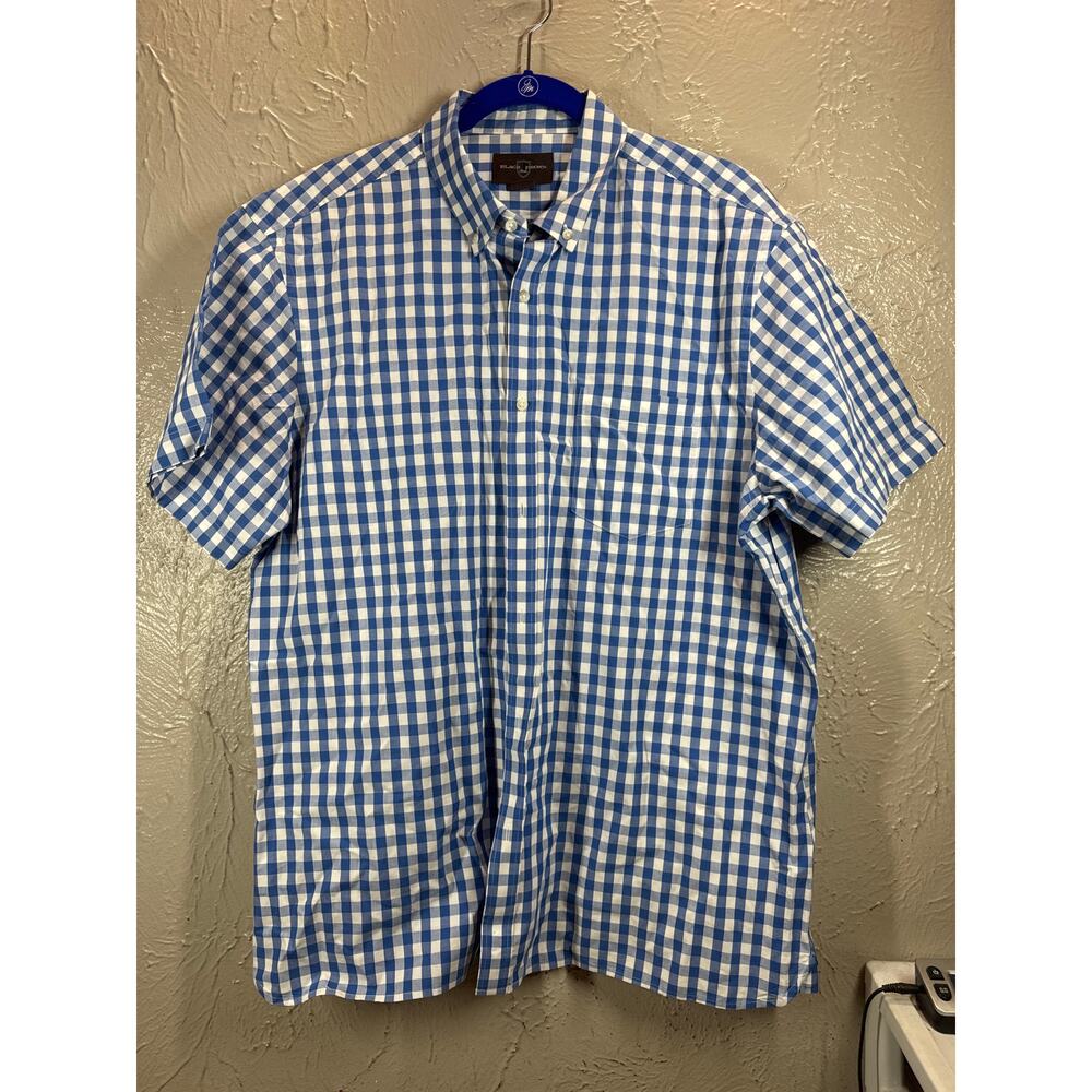 Black Brown Men's Blue Whoye Check Short Sleeve Button Down Size XL